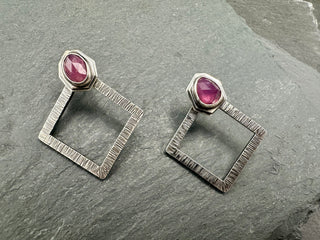 Mismatched Purple Sapphire Studs with Removable Jackets