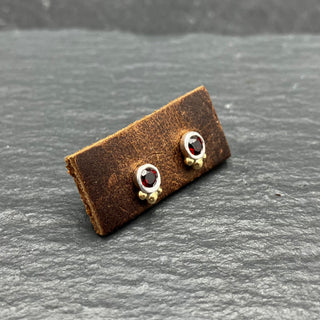 Garnet Studs in 14K Yellow Gold and Sterling Silver