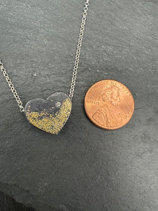 Oxidized Heart Pendant with Salt & Pepper Diamond