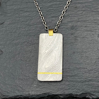 Damascus Steel with Gold Inlay Dog Tag Necklace