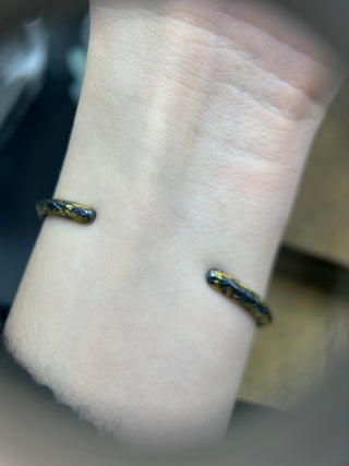 Knife Edge Oxidized Silver Cuff with Keum Boo and Diamonds