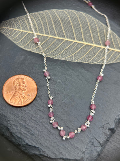 Little Rondelle Necklace -  Pink Tourmaline- SS