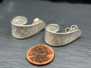 Roll Print Silver Hoop Earrings with Diamonds