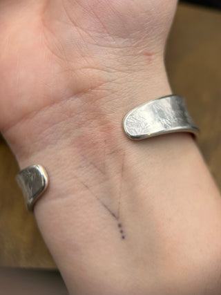 Sterling Silver Cuff with Roll Print Leaf Texture and Diamonds