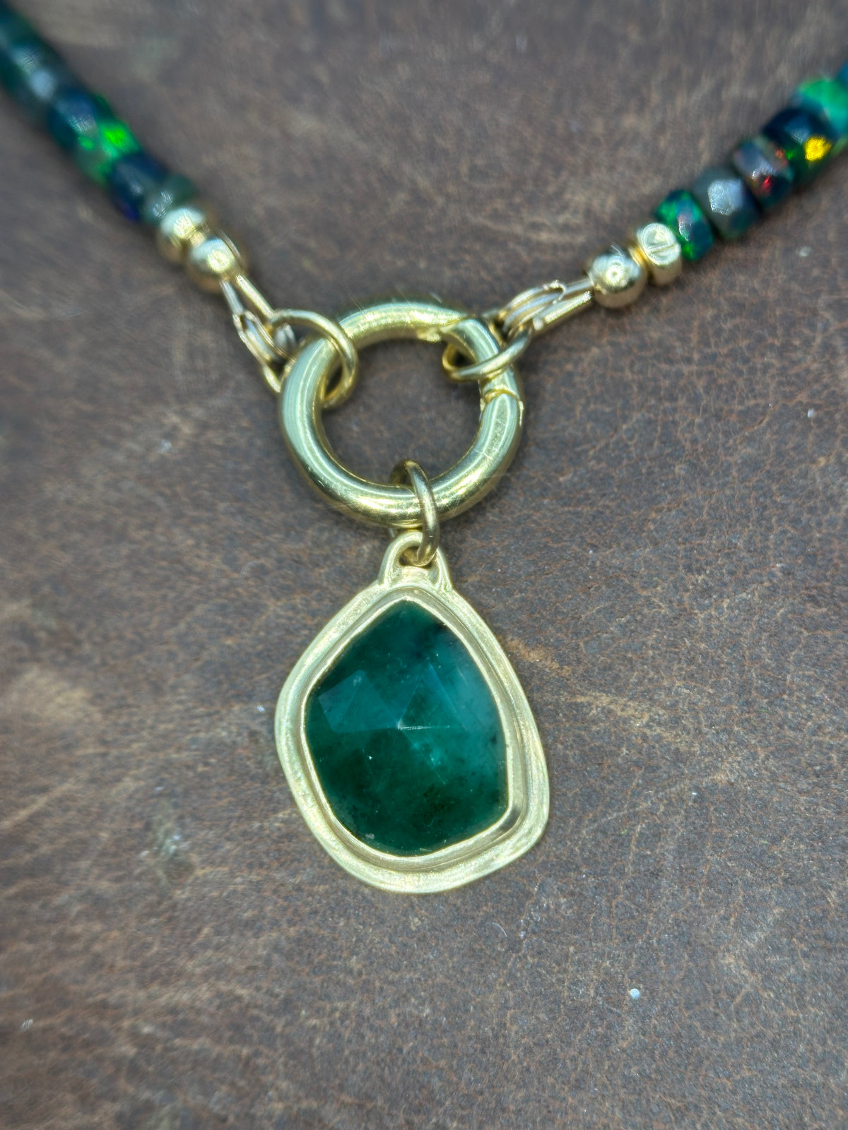Benthic Talisman- Emerald and Black Opal Convertible Necklace