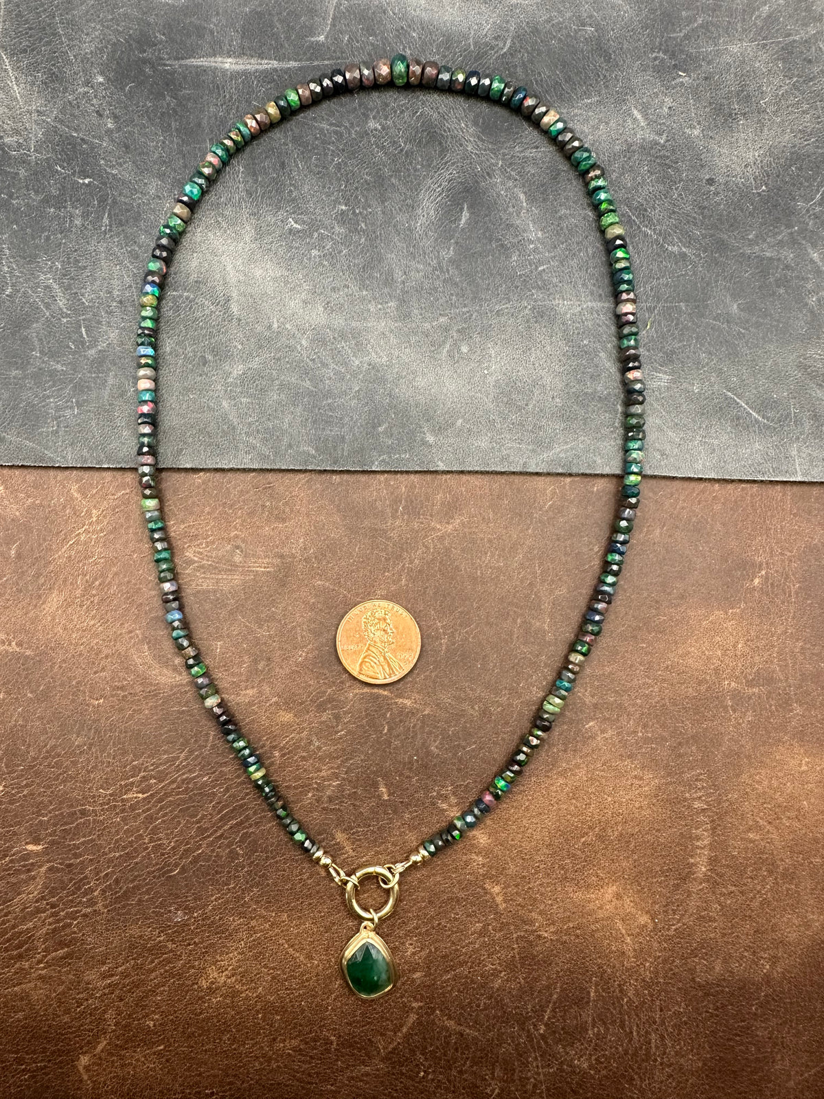 Benthic Talisman- Emerald and Black Opal Convertible Necklace