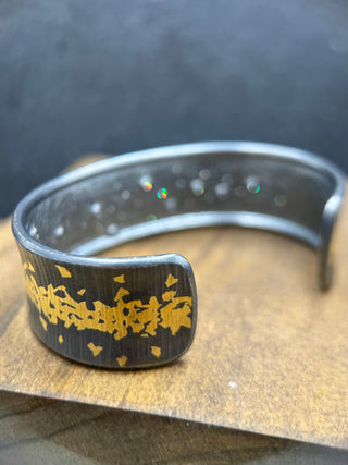 Oxidized Silver and Gold Keum Boo Cuff with Diamonds