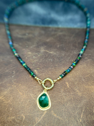 Benthic Talisman- Emerald and Black Opal Convertible Necklace