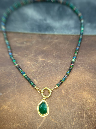 Benthic Talisman- Emerald and Black Opal Convertible Necklace