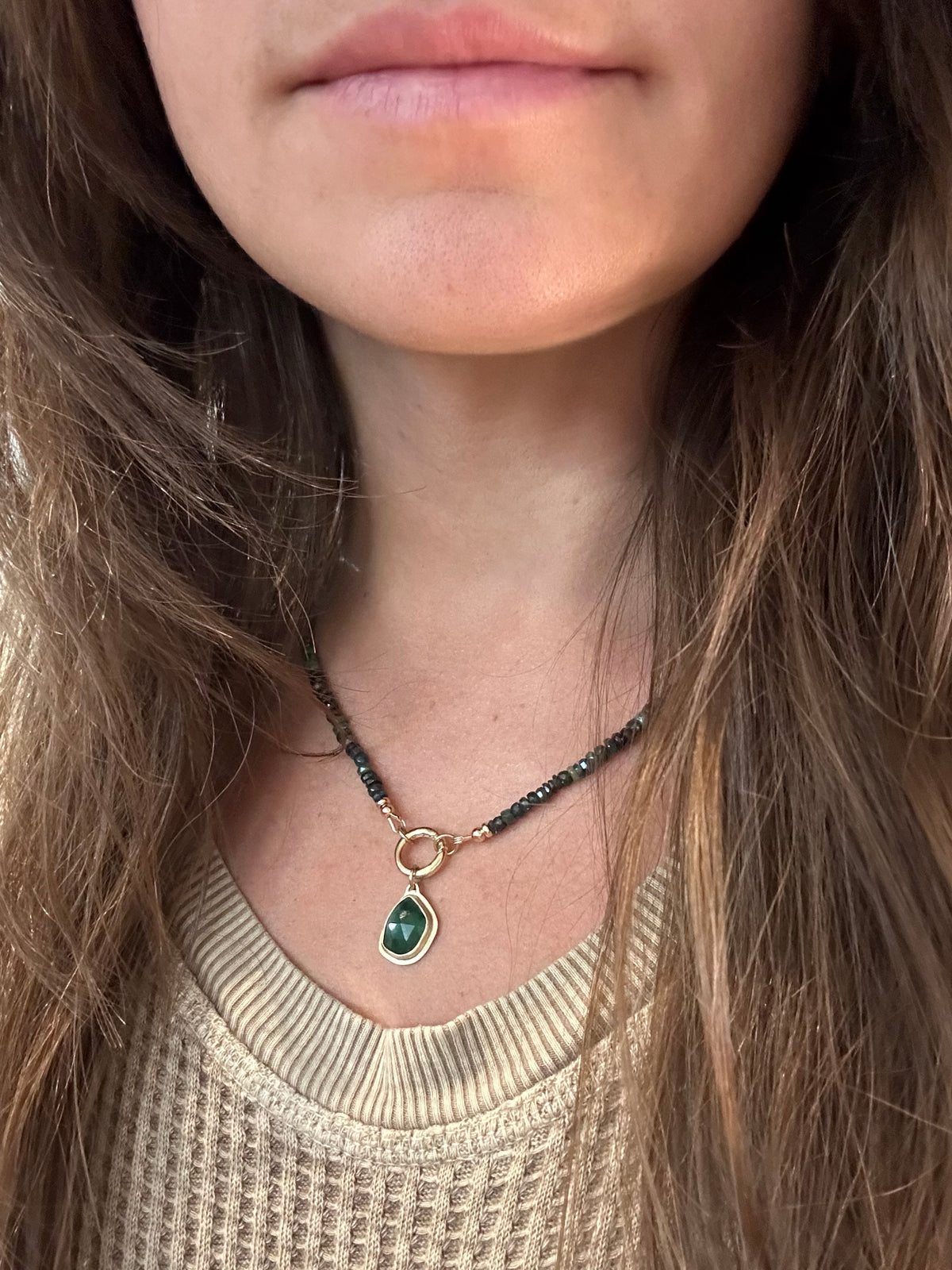 Benthic Talisman- Emerald and Black Opal Convertible Necklace