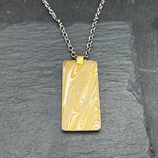 Damascus Steel with Gold Wash Dog Tag Necklace