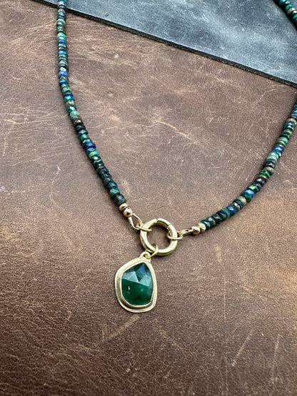Benthic Talisman- Emerald and Black Opal Convertible Necklace