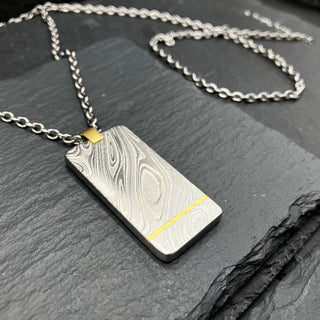 Damascus Steel with Gold Inlay Dog Tag Necklace