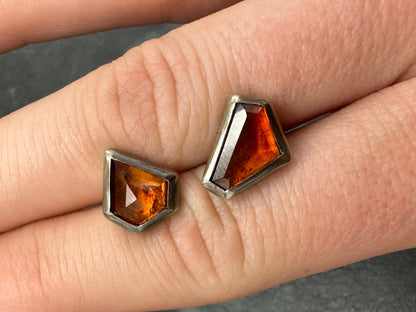 Asymmetrical Garnet Studs