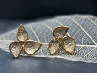 Gold Filled & Diamond Small Pear Cluster Post Earrings