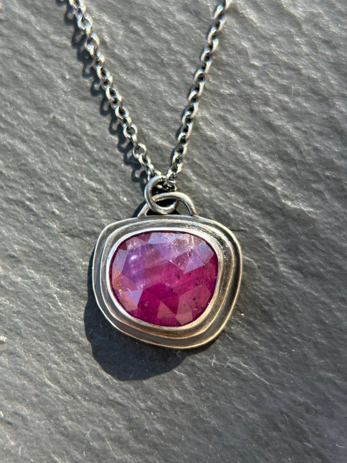 Layered Window Charm Necklace- Pink Sapphire