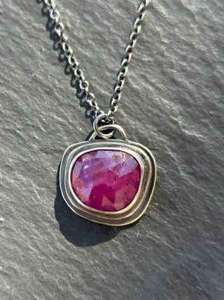Layered Window Charm Necklace- Pink Sapphire