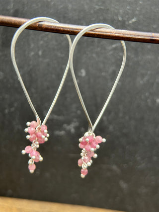 Pink Tourmaline Tear Hoops  - XS - SS