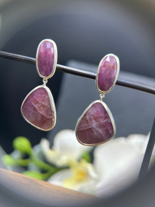 Four Natural Pink Rose Cut Sapphire Post Dangles