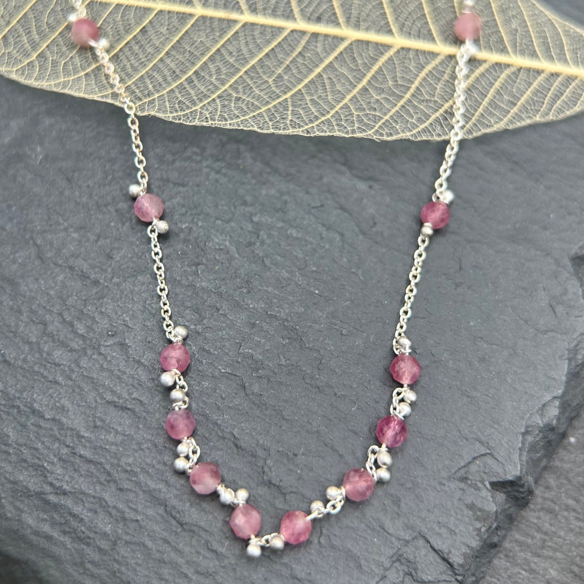 Little Rondelle Necklace -  Pink Tourmaline- SS