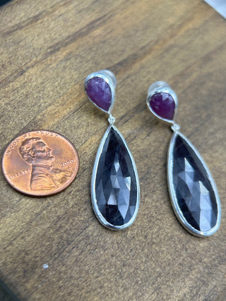 Four Pear Rose Cut Sapphire Post Dangles