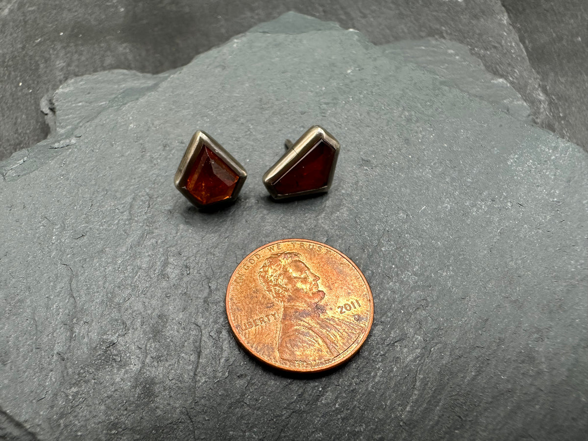 Asymmetrical Garnet Studs