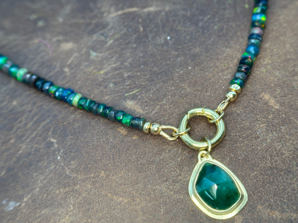 Benthic Talisman- Emerald and Black Opal Convertible Necklace