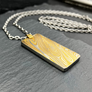 Damascus Steel with Gold Wash Dog Tag Necklace