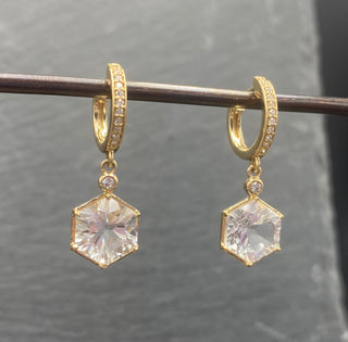 Hexagon Quartz Diamond huggie hoop earrings