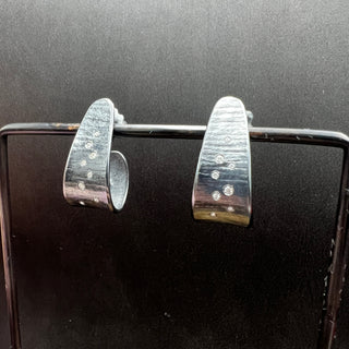 Roll Print Silver Hoop Earrings with Diamonds