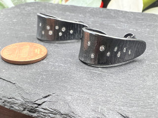 Roll Print Silver Hoop Earrings with Diamonds