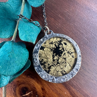 Light Moon Encasement Necklace: silver & black