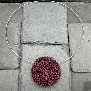 Crochet Disk Necklace- Magenta