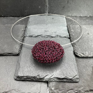 Crochet Disk Necklace- Magenta