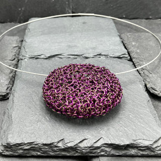 Crochet Disk Necklace- Purple