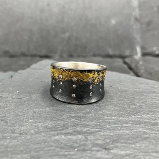 Wide Silver and Gold Dust Band with Diamonds