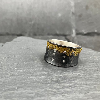 Wide Silver and Gold Dust Band with Diamonds