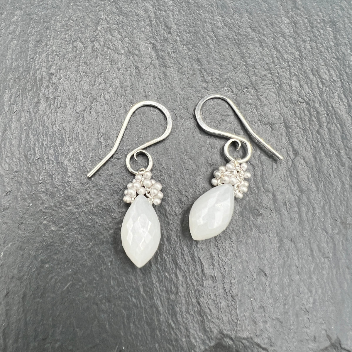 Moonstone Dew Drop and Caviar Earrings - SS