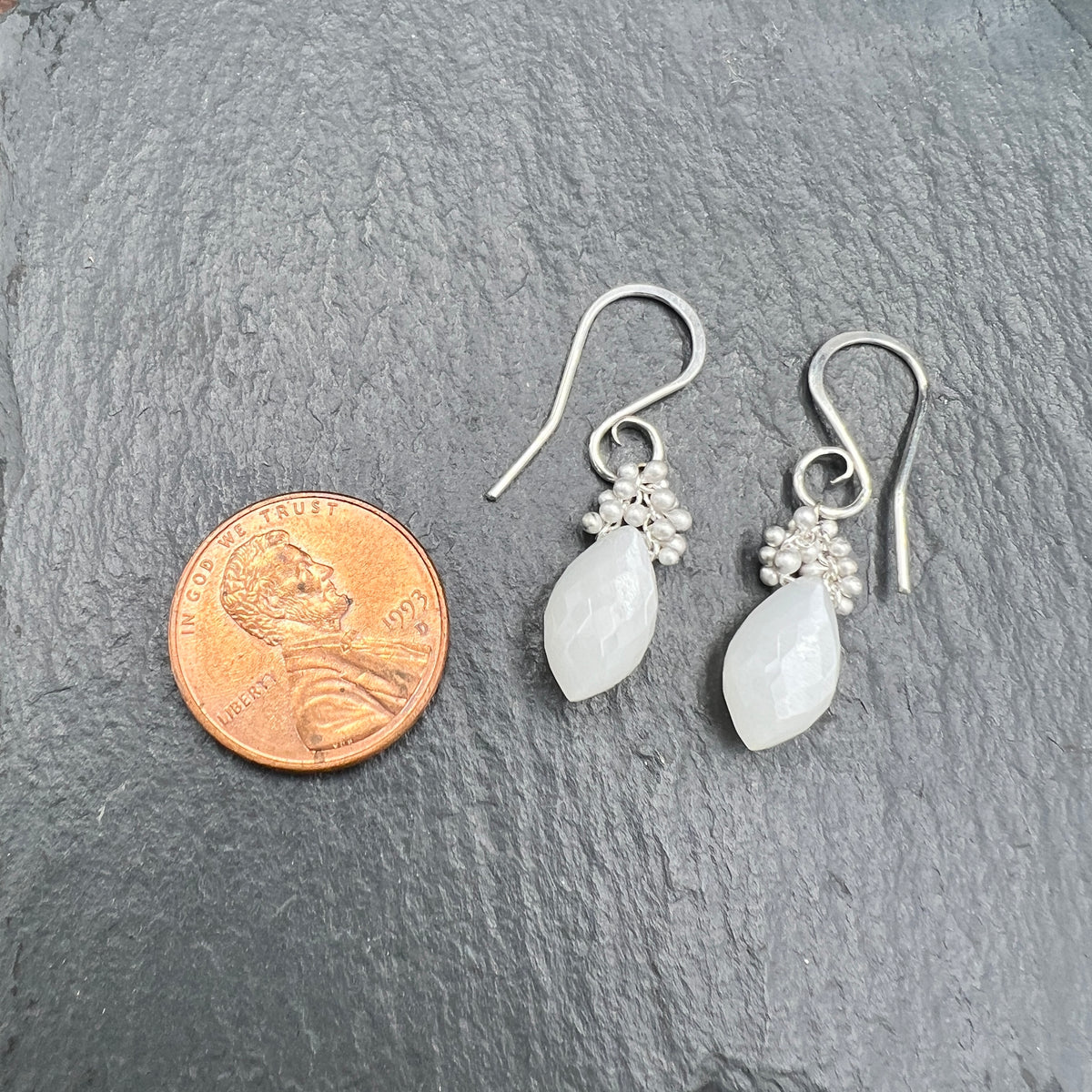 Moonstone Dew Drop and Caviar Earrings - SS