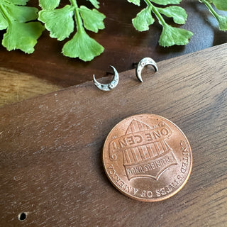 Tiny Crescent Moon Studs in Silver