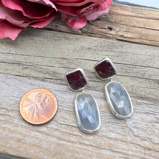 Smoky Rose Cut Sapphire Silver Earrings