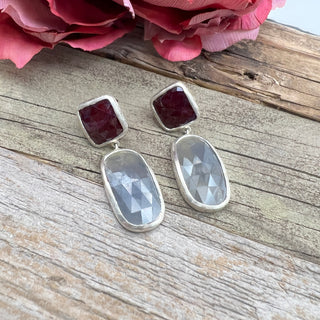 Smoky Rose Cut Sapphire Silver Earrings