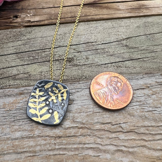 Square Cushion Oxidized Sterling and Keum Boo Necklace