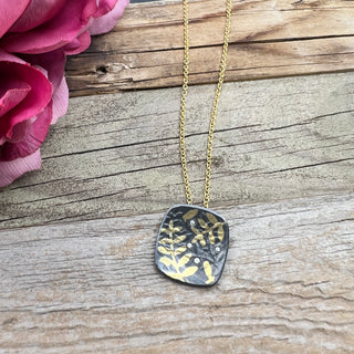 Square Cushion Oxidized Sterling and Keum Boo Necklace