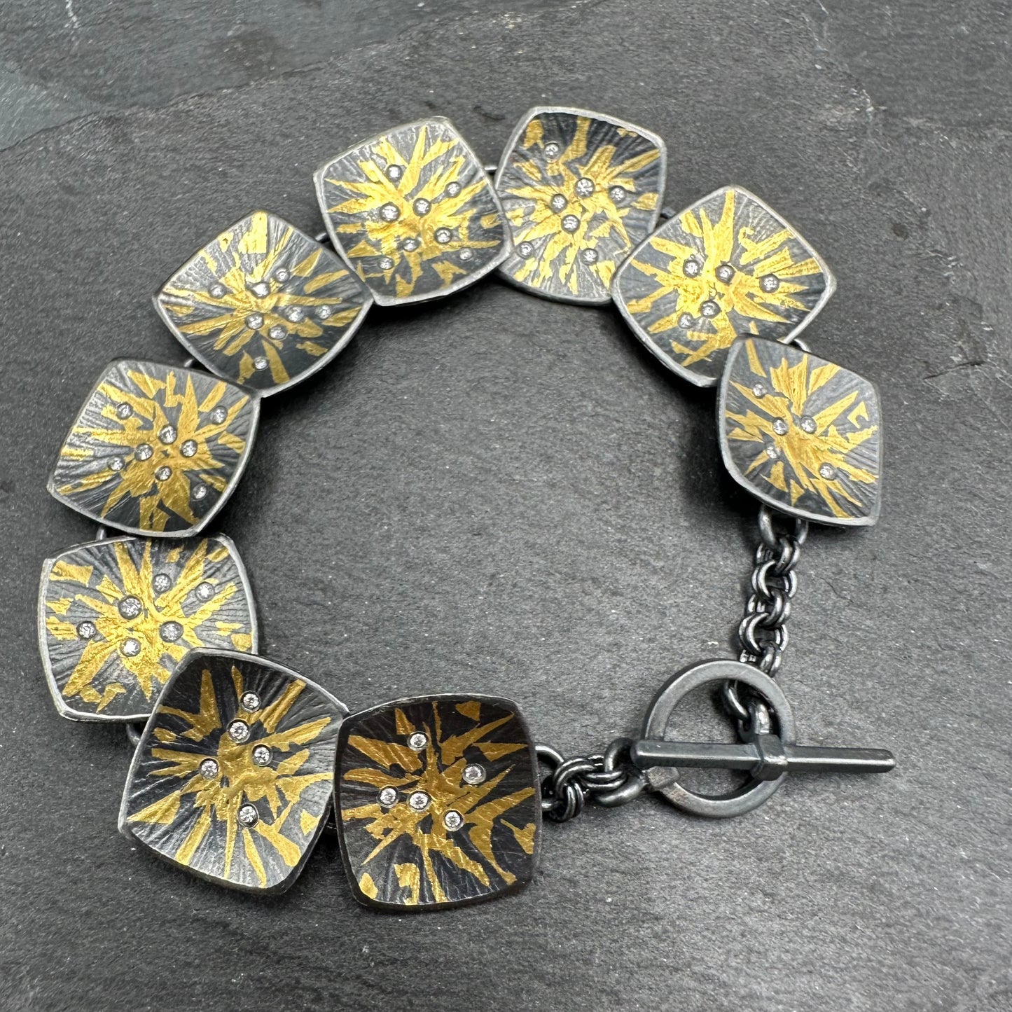 Keum Boo Cushion Bracelet with Diamonds
