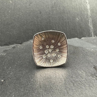 Square Silver Ring with Diamonds