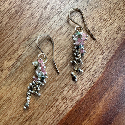 Wisteria Earrings With Tourmaline and Pyrite- GF
