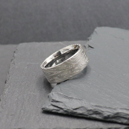 Damascus Steel Flat Ring - Kona