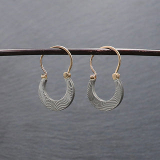 Damascus Crescent Earrings with 18k Yellow Gold Earwire