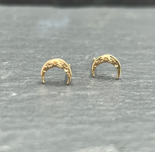 Tiny Crescent Moon Studs in 14K Gold